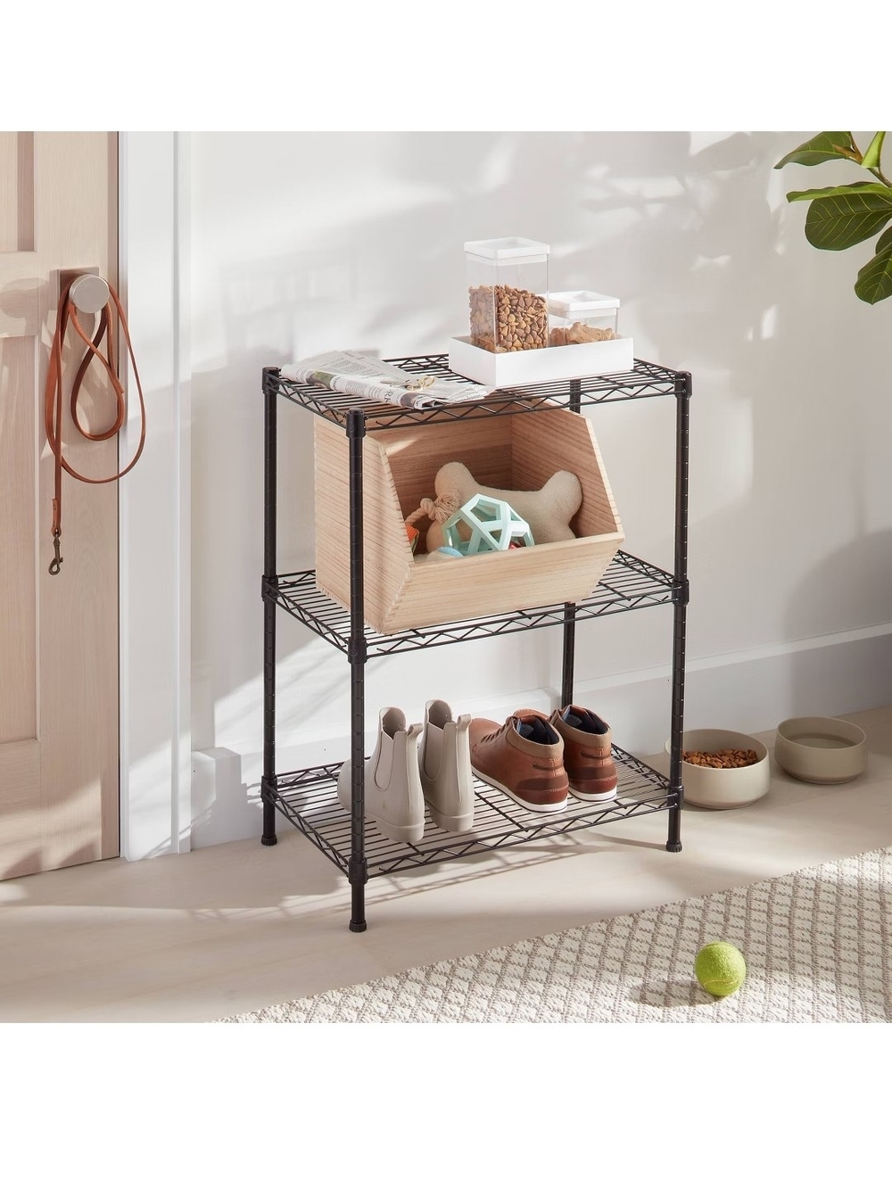 Black Metal 3-Tier Wire Storage Shelf - Versatile Home Organizer